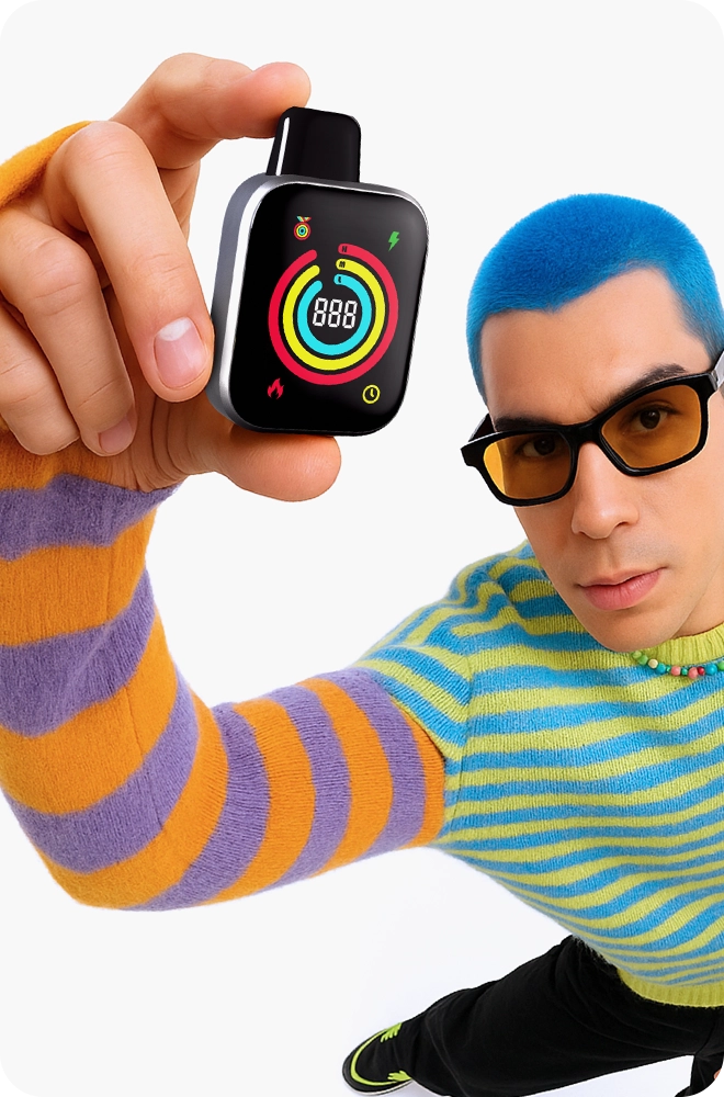 A young man hold the WATCHA